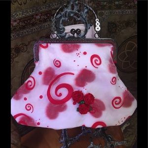 Red swirls and hearts ladies handbag handmade
